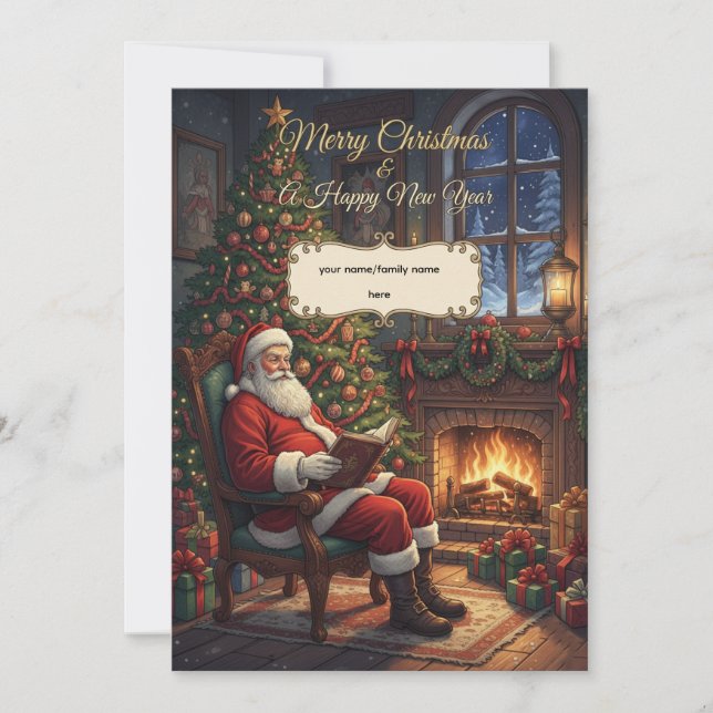 Carte Classic Santa Claus & Warm Candlelight Personalize (Devant)