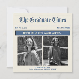 Carte Classic Vintage Newspaper style grad party Invite