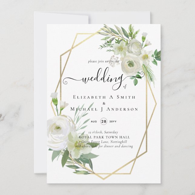 Carte Classic White Rose Mariage or (Devant)