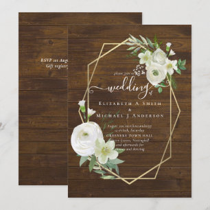 Carte Classic White Rose Mariage or
