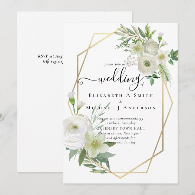 Carte Classic White Rose Mariage or (Devant / Derrière)