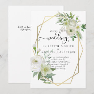 Carte Classic White Rose Mariage or