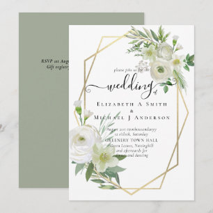 Carte Classic White Rose Mariage or