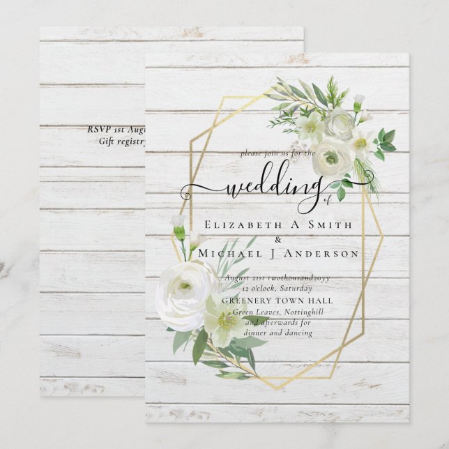 Carte Classic White Rose Mariage or (Devant / Derrière)