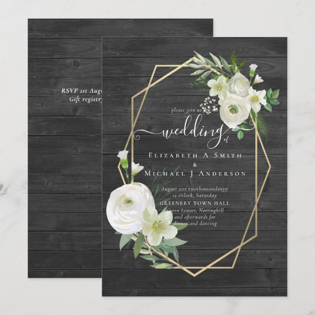 Carte Classic White Rose Mariage or (Devant / Derrière)