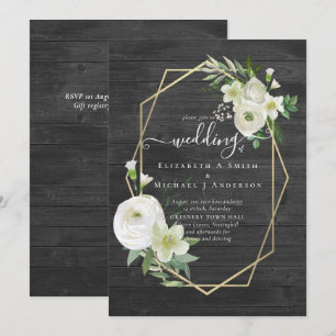 Carte Classic White Rose Mariage or