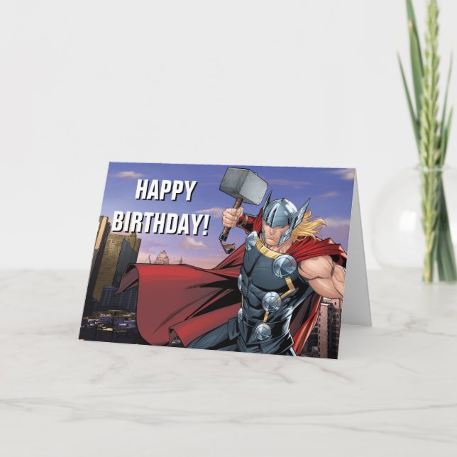 Carte Classique Avengers | Thor Leaping Avec Mjolnir (Devant)