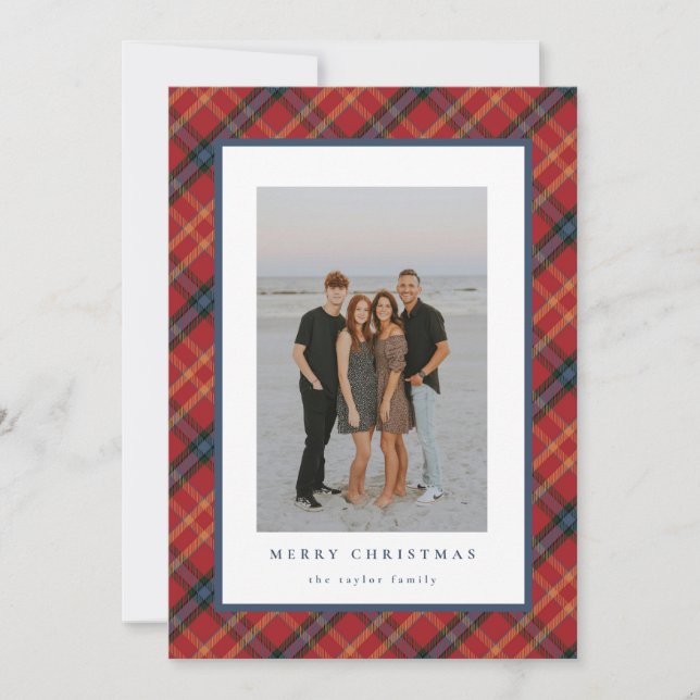 Carte classique de Noël Plaid Design rouge et mari (Devant)
