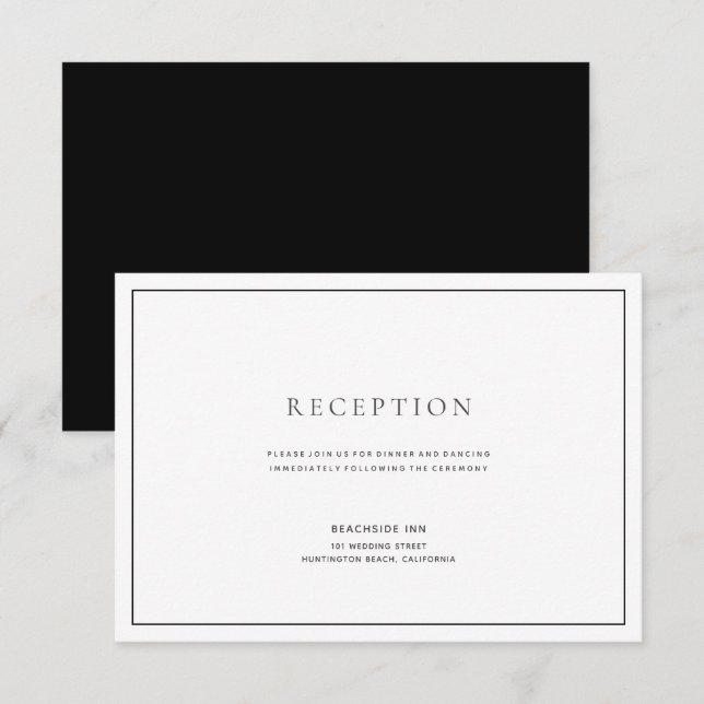 Carte classique de réception de mariage noir et bl (Devant / Derrière)