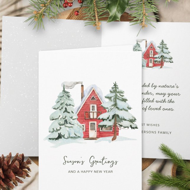 Carte Classique Nordic Winter Red Grange Pin Christmas T (Créateur téléchargé)