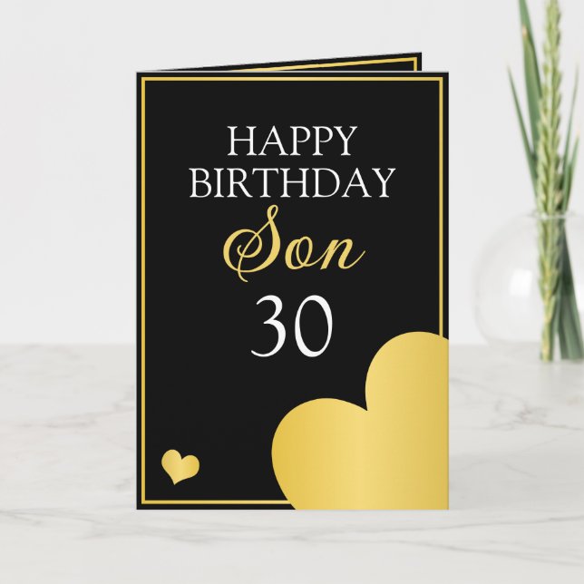 Carte Classy Black and Gold Heart Son 30e anniversaire (Devant)