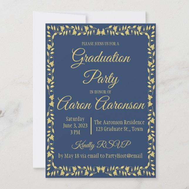 Carte Classy Stylish Gold sur l'Invitation de graduation (Devant)