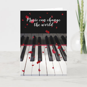 Carte Clavier de piano Anniversaire avec pétales Roses