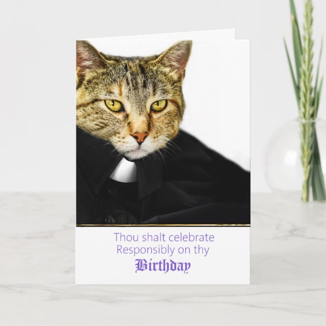 Carte Clerical Kitty célèbre un anniversaire responsable (Devant)