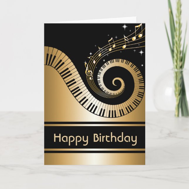 Carte Clés de piano et notes d'or de musique d'or (Devant)