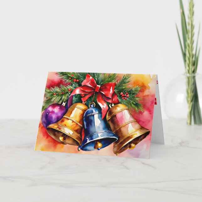 Carte Cloches de Noël, 3, aquarelles (Devant)