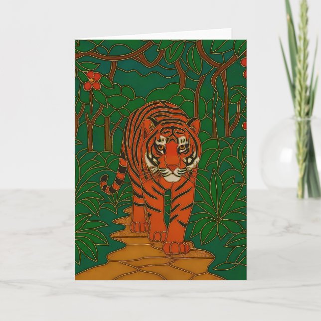 Carte Cloisonne Art Tiger on the Jungle Path (Devant)