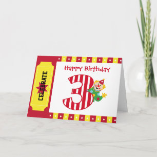 Carte clown cirque de 3e anniversaire