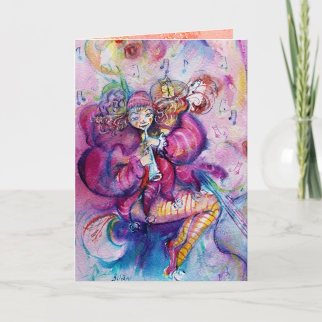 Carte CLOWN MUSICALE AVEC ÉCLAIRAGE ROSE Joyeux annivers (Devant)