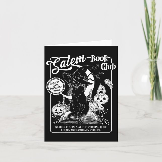 Carte Club de livre de sorcière Rétro Halloween Chat noi (Devant)