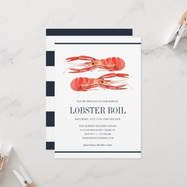 Carte Coastal Chic Navy LOBSTER BOIL Seafood Boil Party (Devant/Arrière en situation)