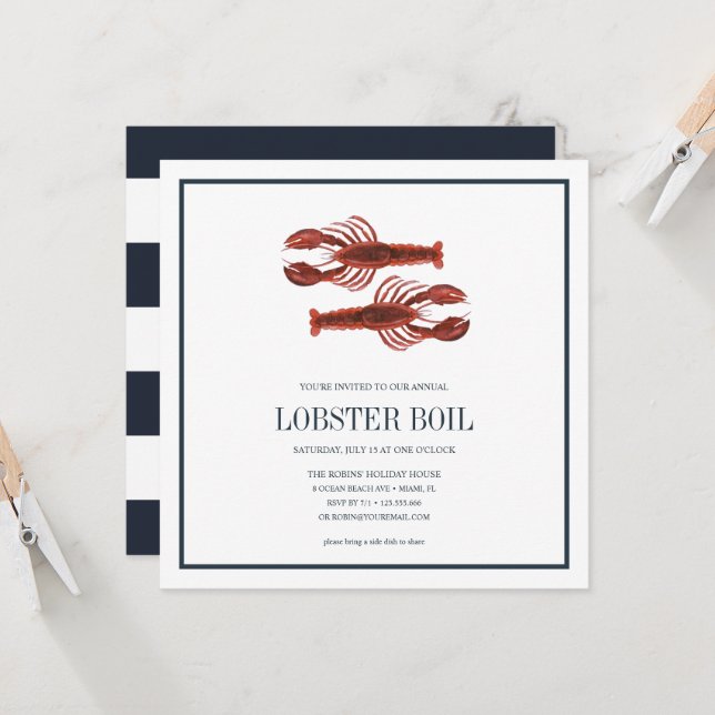 Carte Coastal Chic Navy LOBSTER BOIL Seafood Boil Party (Devant/Arrière en situation)