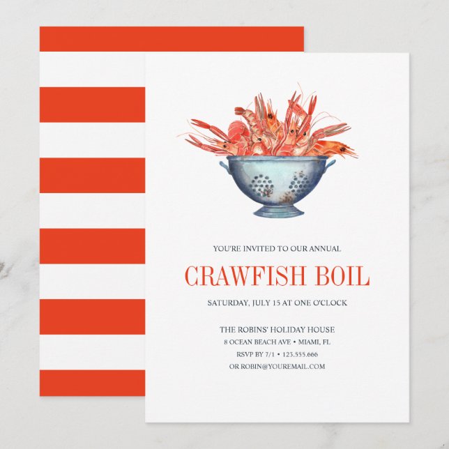 Carte Coastal Chic Red CRAWFISH Seafood Boil Party (Devant / Derrière)