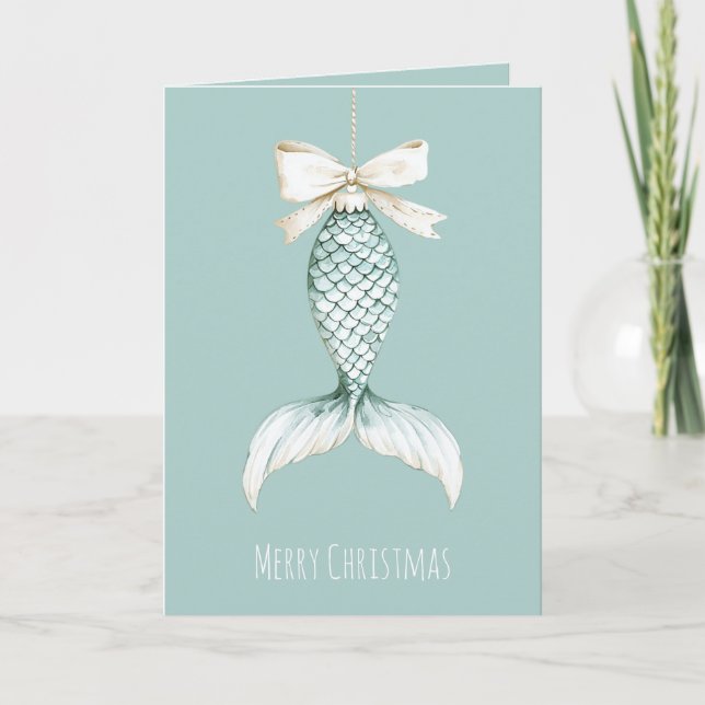 Carte Coastal Christmas Mermaid Bow Blue Beach Ocean   (Devant)