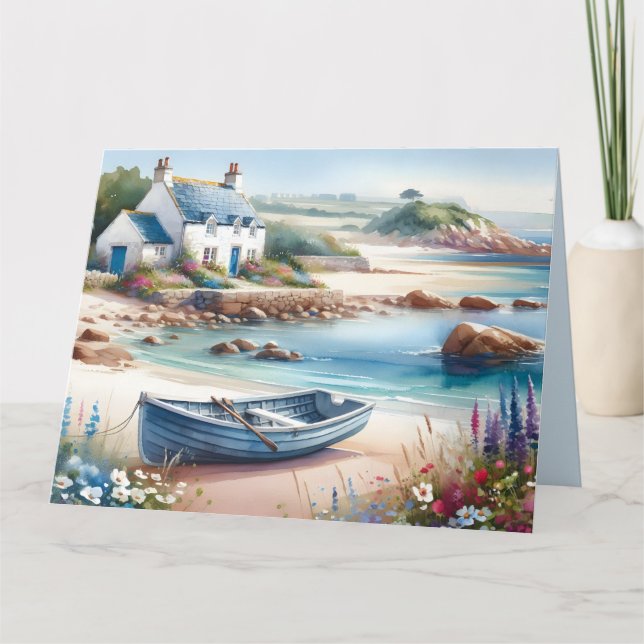 Carte Coastal Cottage Seaside Rowboat Bloom (Devant)