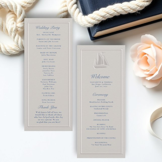 Carte Coastal Sailboat Nautical Formal Wedding Program (coastal wedding program nautical sailboat formal traditional double frame modern classic)
