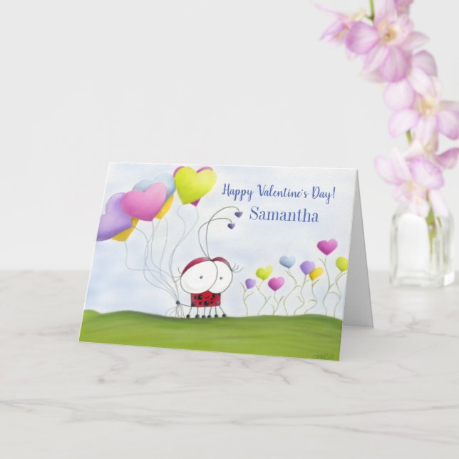 Carte Coccinelle charmante avec des ballons en forme de  (Orchidée)