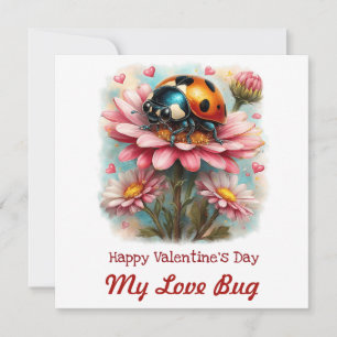 Carte Coccinelle de la Saint-Valentin sur Rose en Fleurs