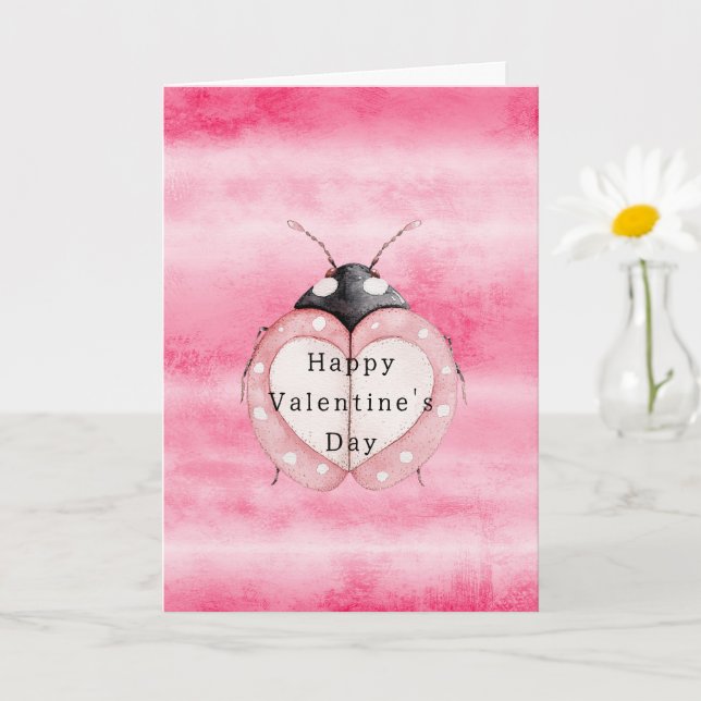 Carte Coccinelle rose Saint Valentin (Petite plante)