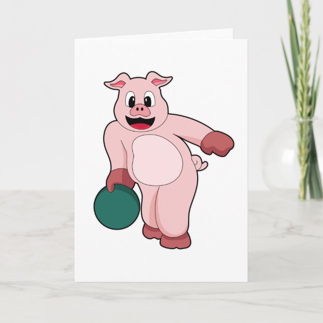 Carte Cochon à Bowling avec balle de Bowling (Devant)
