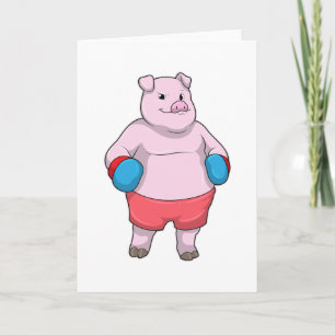 Carte Cochon à la boxe avec des gants de boxe