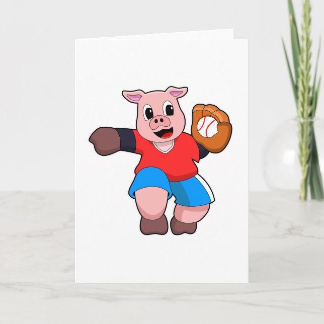 Carte Cochon au baseball avec gant de baseball (Devant)