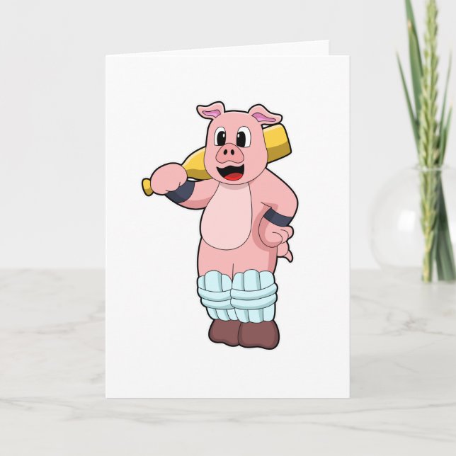 Carte Cochon au cricket avec batte de cricket (Devant)