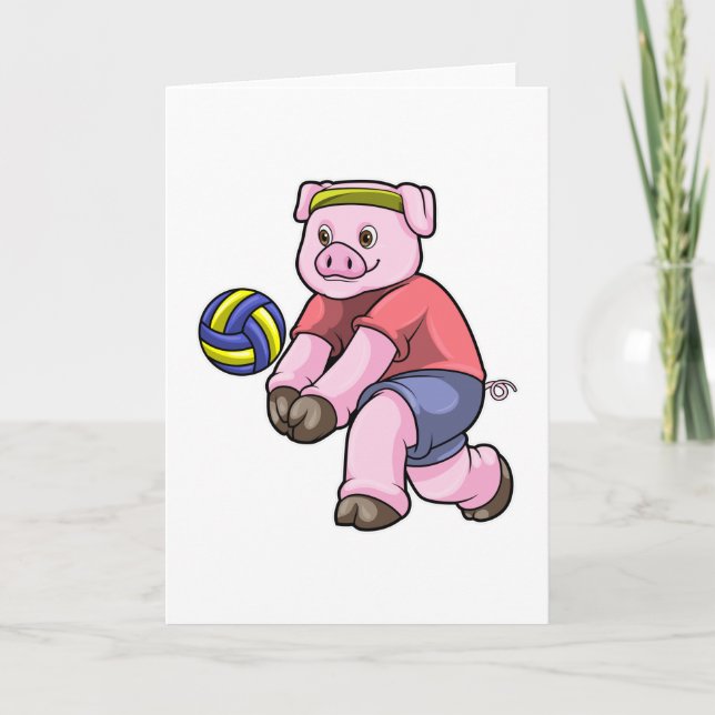 Carte Cochon au sport avec le volley-ball (Devant)
