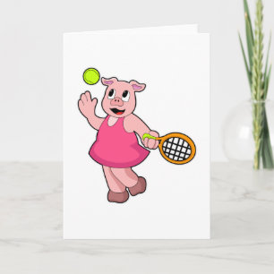 Carte Cochon au tennis avec raquette de tennis