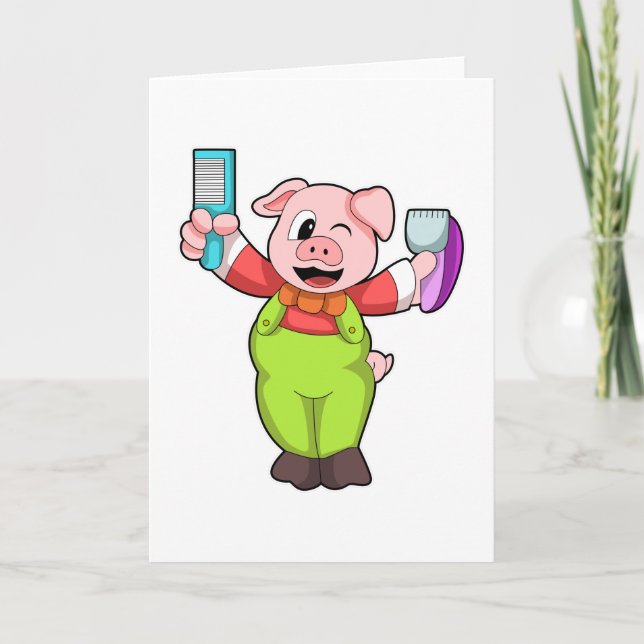 Carte Cochon avec ciseaux et razor (Devant)