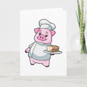 Carte Cochon comme chef avec plat et gâteau