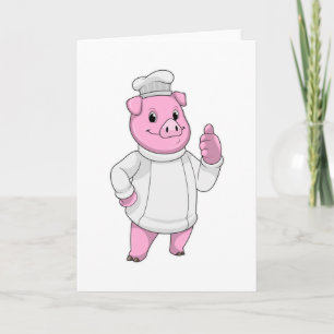 Carte Cochon comme cuisinier avec casquette chef