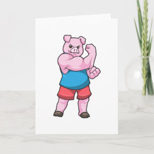 Carte Cochon culturiste avec gros bras supérieur