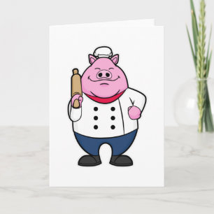 Carte Cochon de cuisinier avec rouleau à pâtisserie