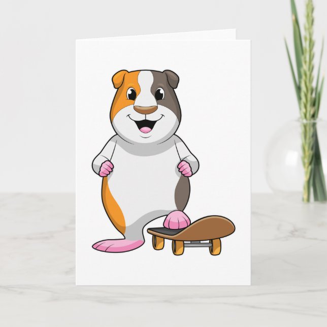 Carte Cochon de Guinée en patinage avec skateboard (Devant)