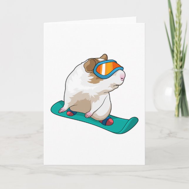 Carte Cochon d'Inde Snowboardeur Snowboard (Devant)