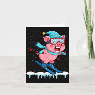 Carte Cochon drôle va faire du ski design vacances d'hiv