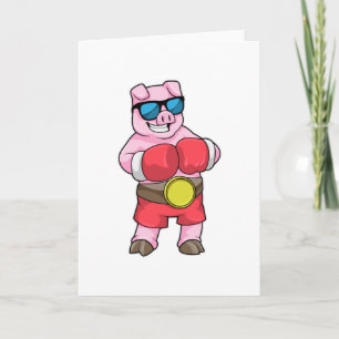 Carte Cochon en boîte avec gants de boxe