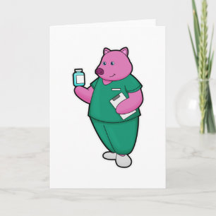 Carte Cochon en infirmière avec médicament