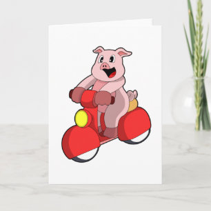 Carte Cochon en motard avec scooter